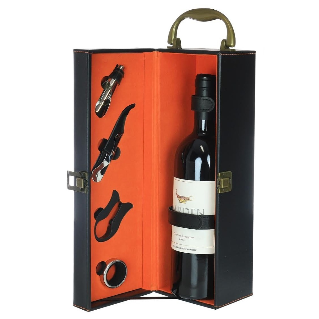 Single Bottle Leather Box (Black/Orange)