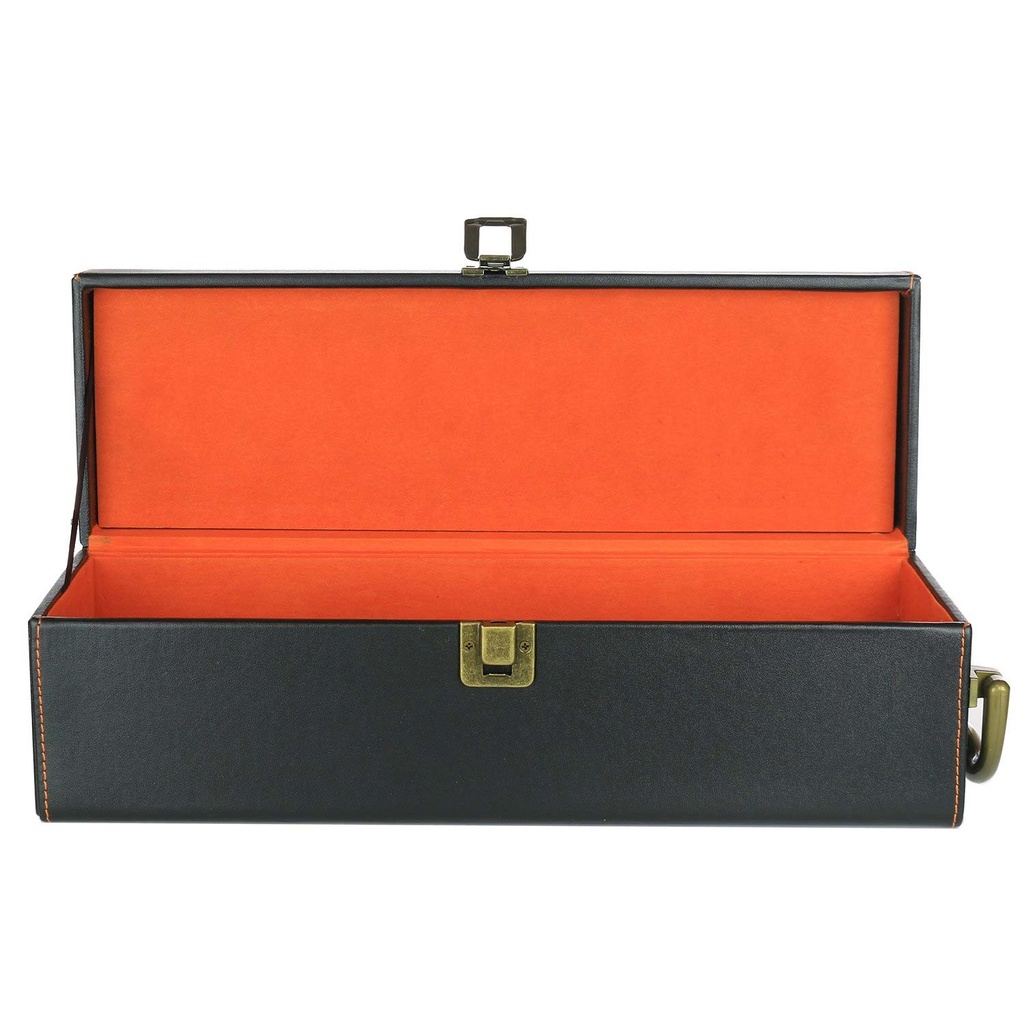 Single Bottle Leather Box (Black/Orange)