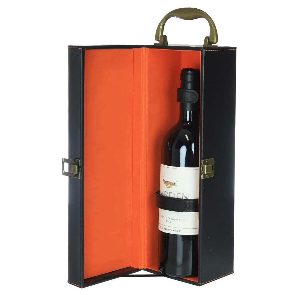 Single Bottle Leather Box (Black/Orange)