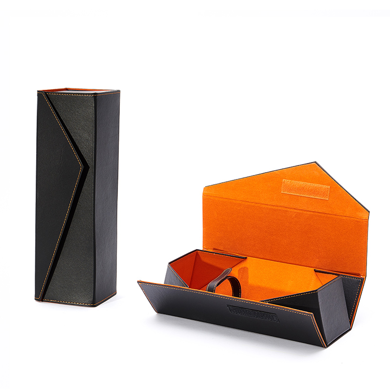 Single Bottle Foldable Leather Box (Black)